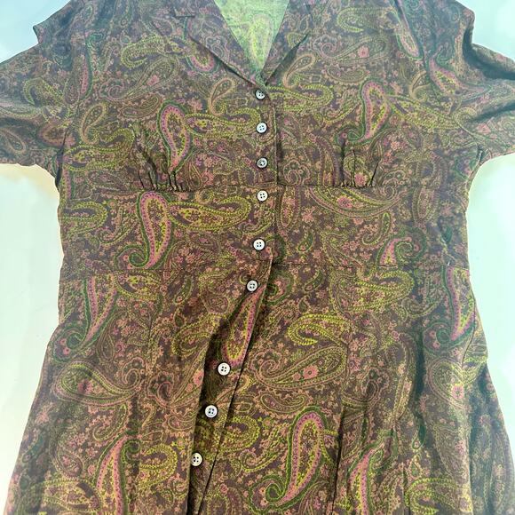 Eddie Bauer Women's Petite 12 Rayon Wool Blend Paisley Button Front Maxi Dress - Picture 6 of 7